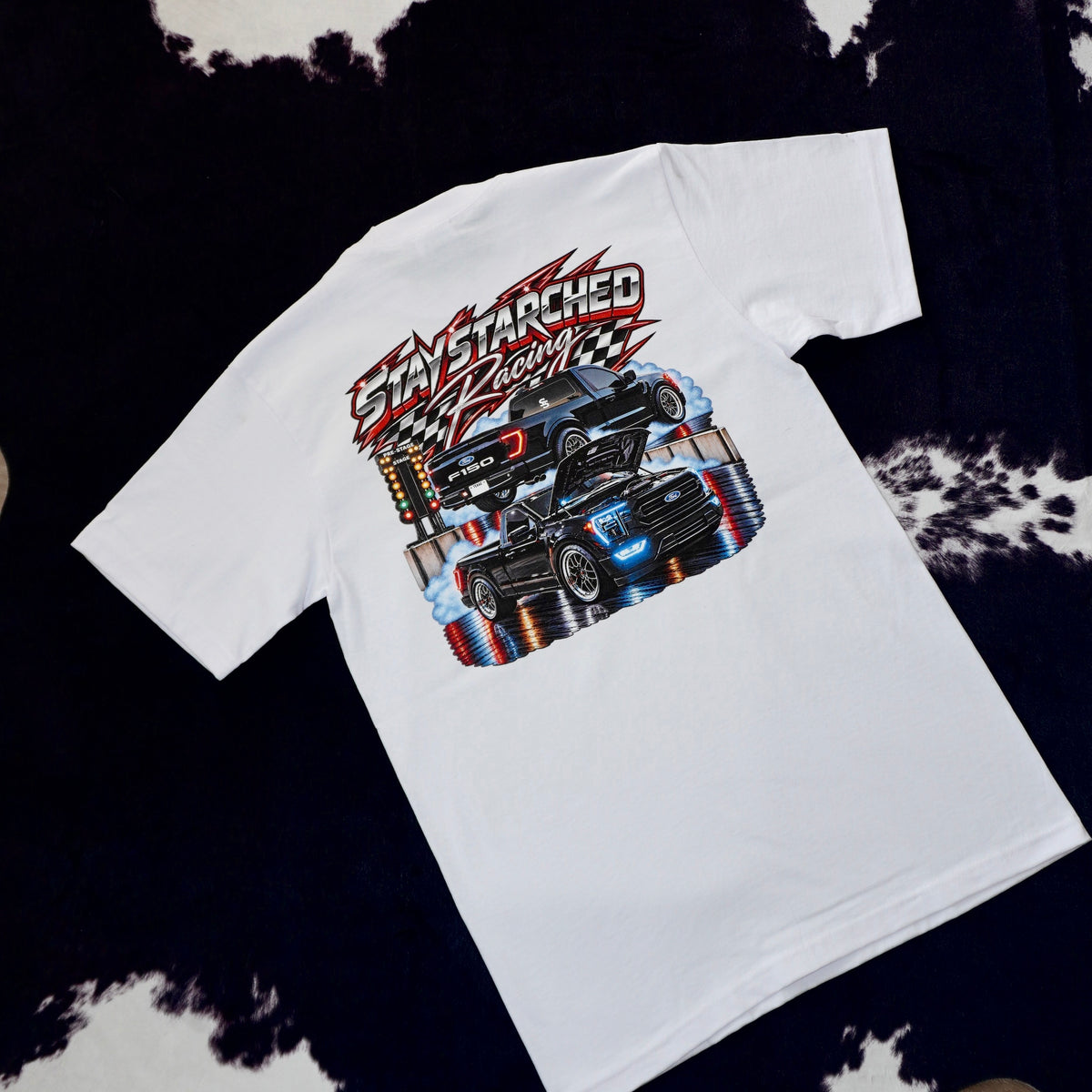 WHITE STAY STARCHED RACING T-SHIRT