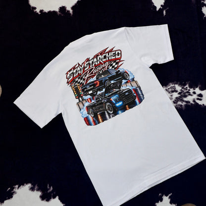 WHITE STAY STARCHED RACING T-SHIRT