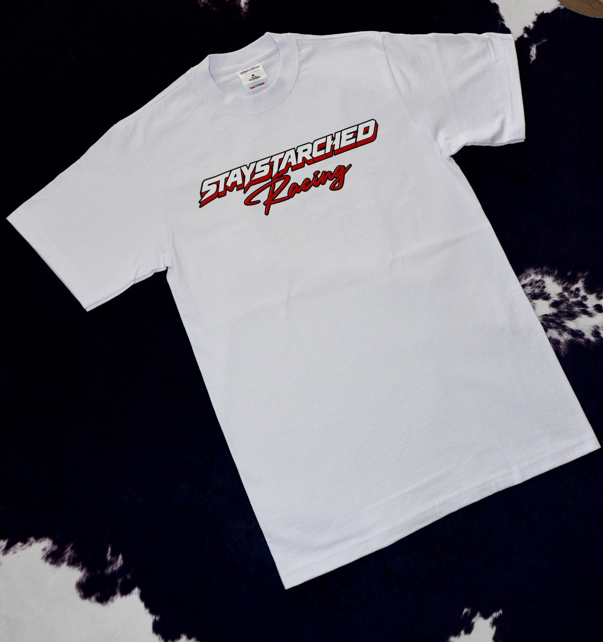 WHITE STAY STARCHED RACING T-SHIRT
