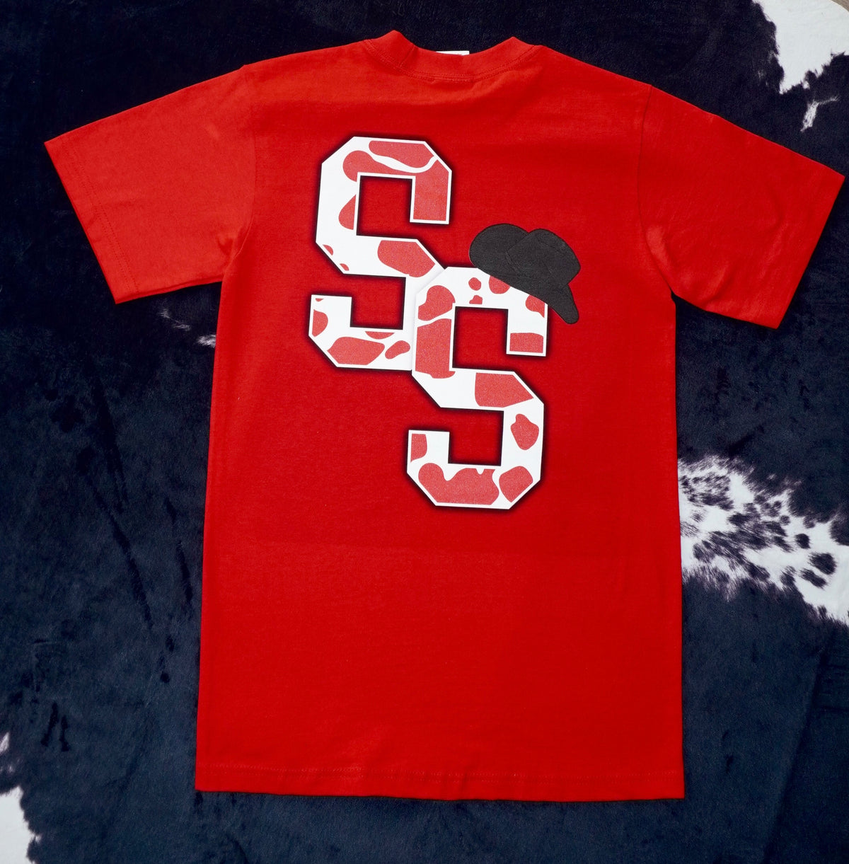 RED COWPRINT SS T-SHIRT