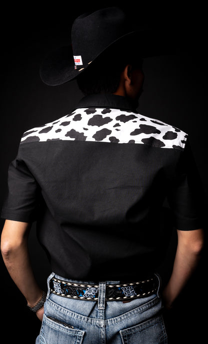 BLACK COWPRINT BUTTON UP
