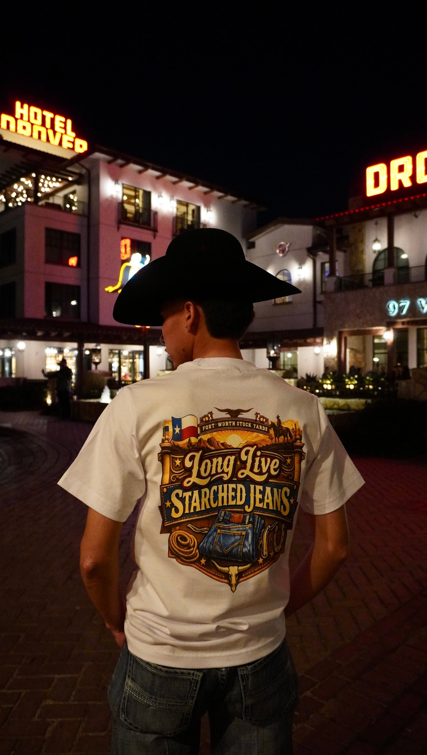 WHITE "LONG LIVE STARCHED JEANS" T-SHIRT