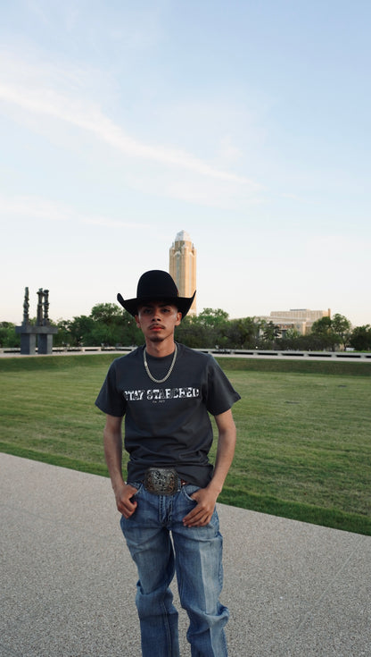 DARK GRAY COW PRINT "SS" T-SHIRT