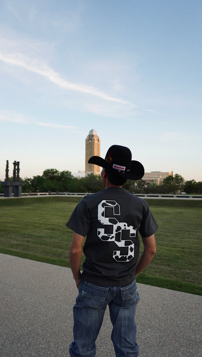 DARK GRAY COW PRINT "SS" T-SHIRT