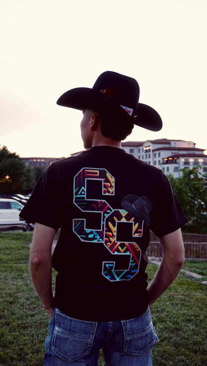 BLACK SS AZTEC PRINT T-SHIRT