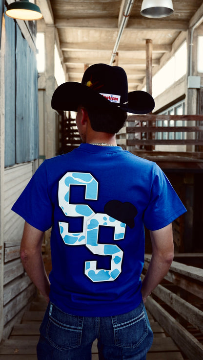 ROYAL BLUE COW PRINT "T-SHIRT"