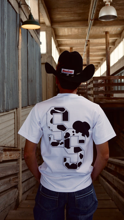 WHITE COW PRINT "SS" T-SHIRT