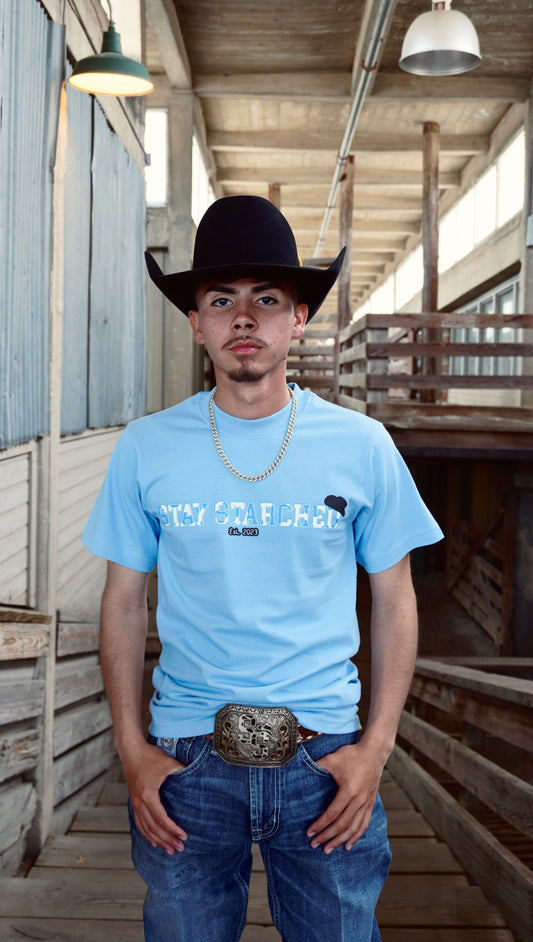 BABY BLUE COW PRINT SS T-SHIRT