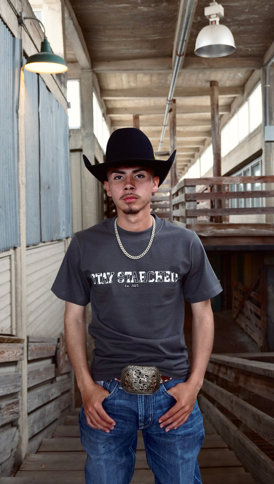 DARK GRAY COW PRINT "SS" T-SHIRT