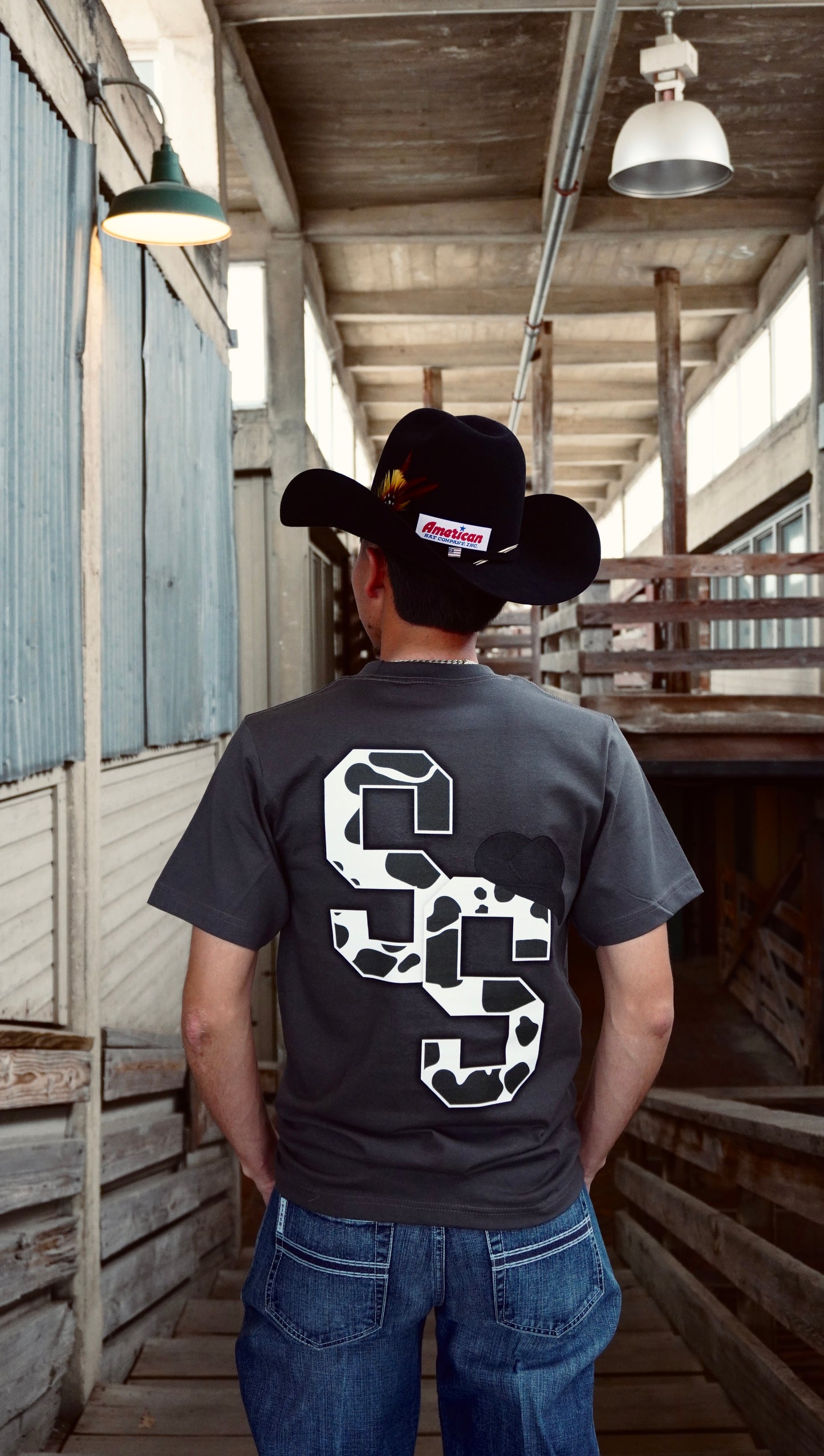 DARK GRAY COW PRINT "SS" T-SHIRT