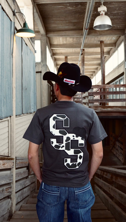DARK GRAY COW PRINT "SS" T-SHIRT