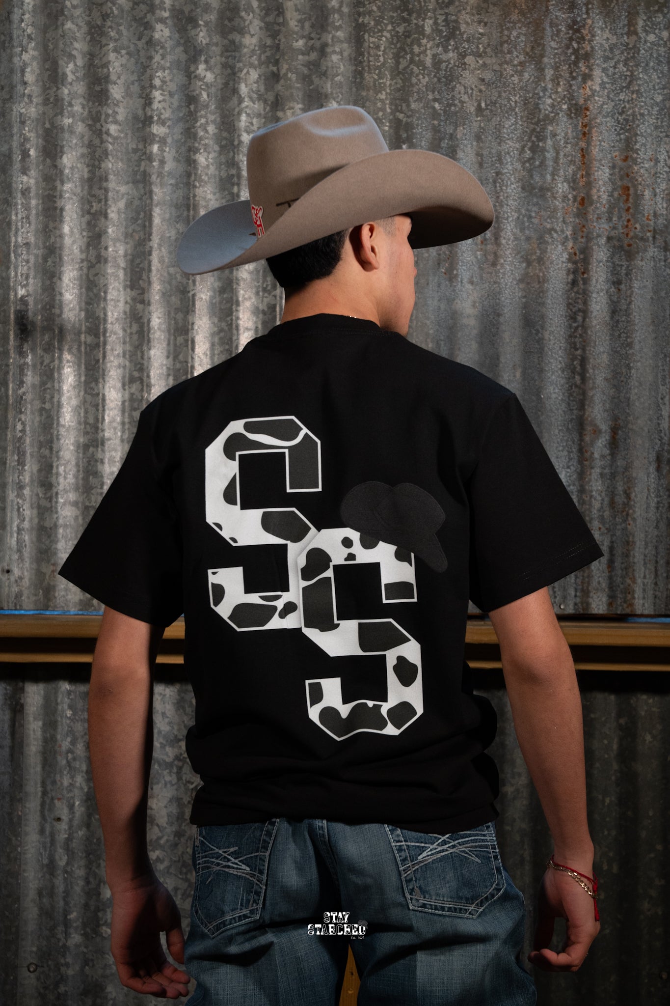 BLACK COW PRINT "SS" T-SHIRT