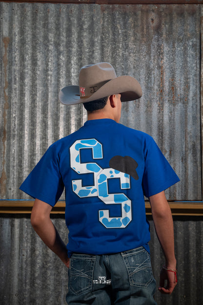 ROYAL BLUE COW PRINT "T-SHIRT"