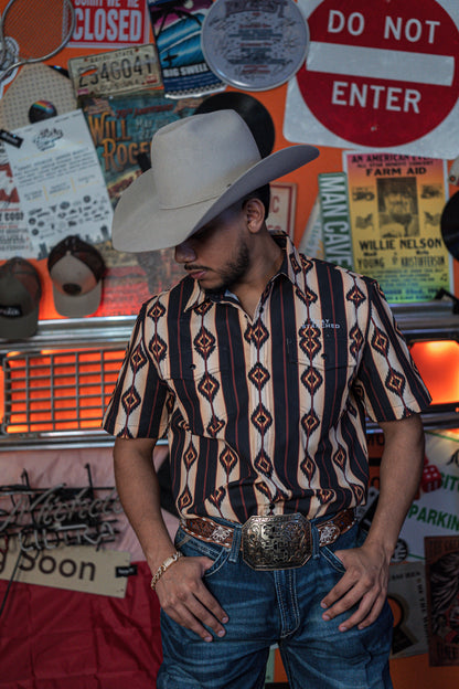 SS Button Up (Brown & Red Aztec) Short Sleeve