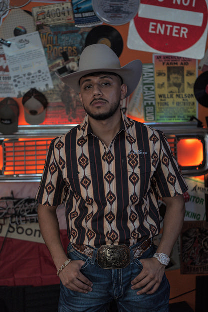 SS Button Up (Brown & Red Aztec) Short Sleeve