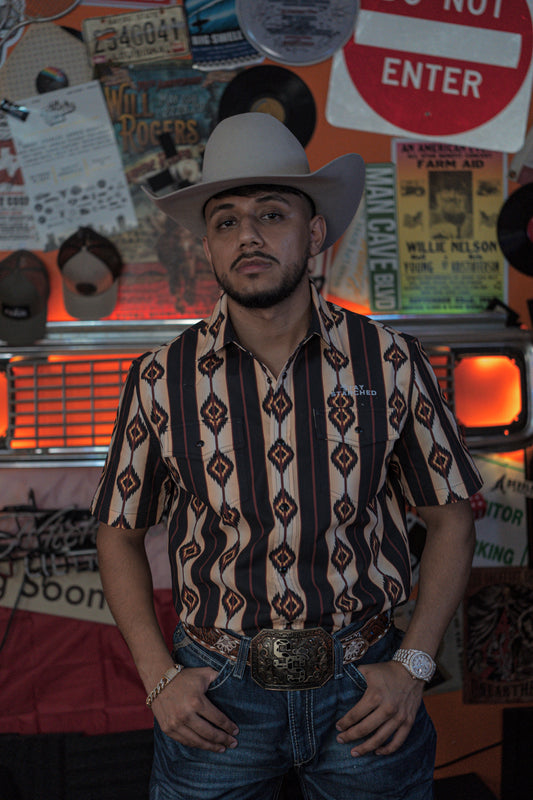 SS Button Up (Brown & Red Aztec) Short Sleeve