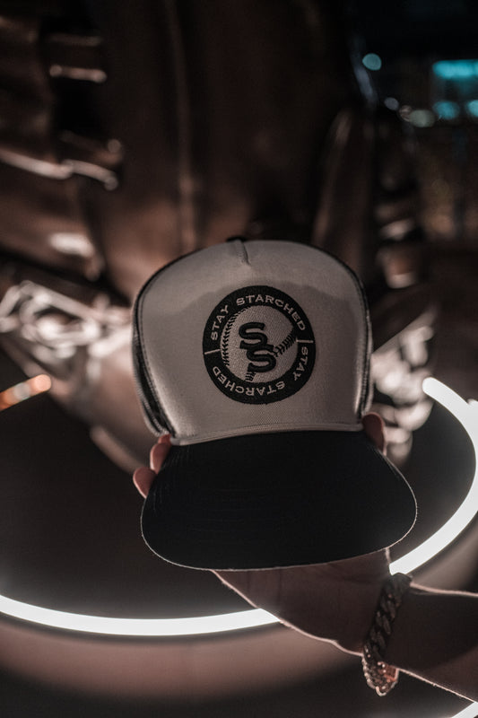 WHITE & BLACK "SS BALL" CAP